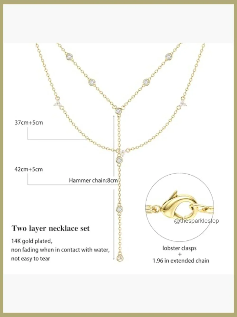 Double Layer Gold Plated Y Necklace & Choker Set with CZ Pendants